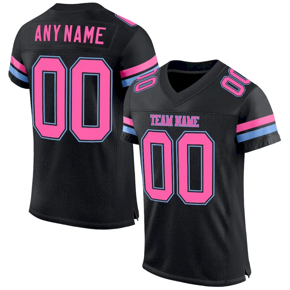 Black0519.webp Custom Black Pink-Light Blue Mesh Authentic Football Jersey - Image 1