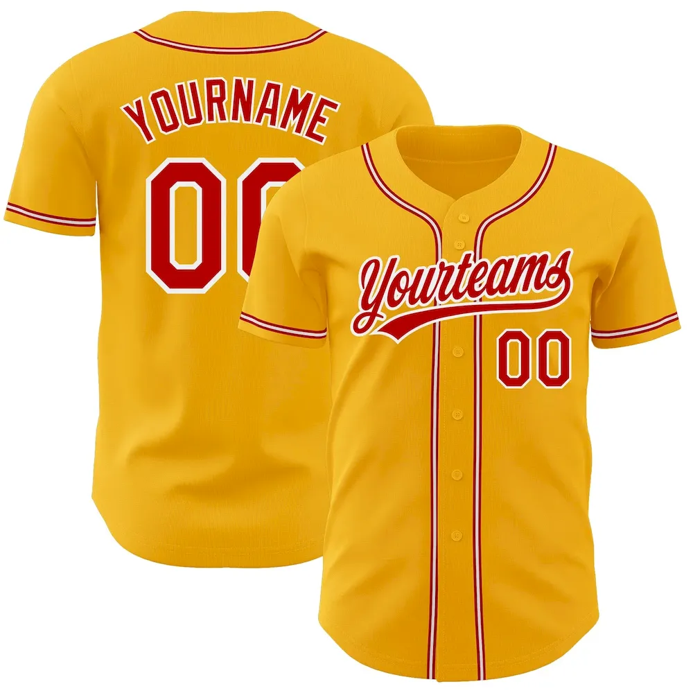 Gold0350.webp Custom Gold Red-White Authentic Baseball Jersey - Image 1