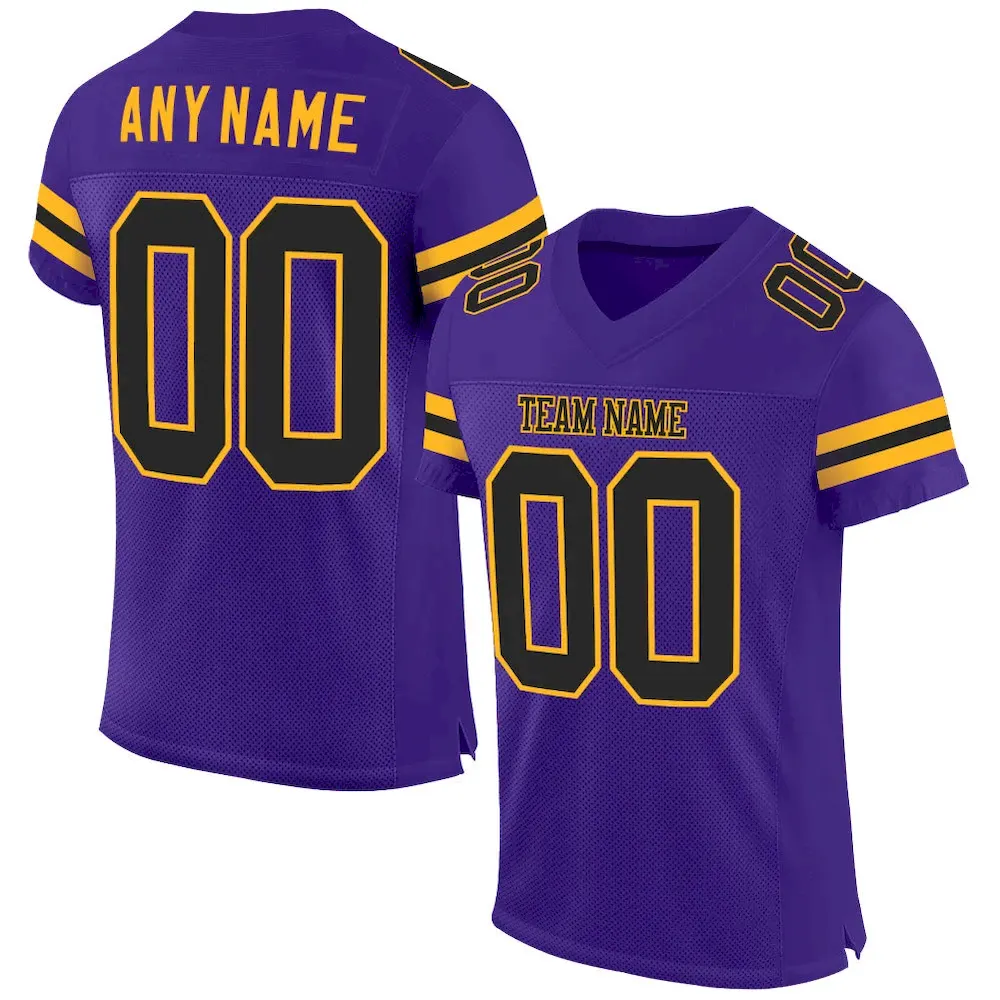 Purple0126.webp Custom Purple Black-Gold Mesh Authentic Football Jersey - Image 1