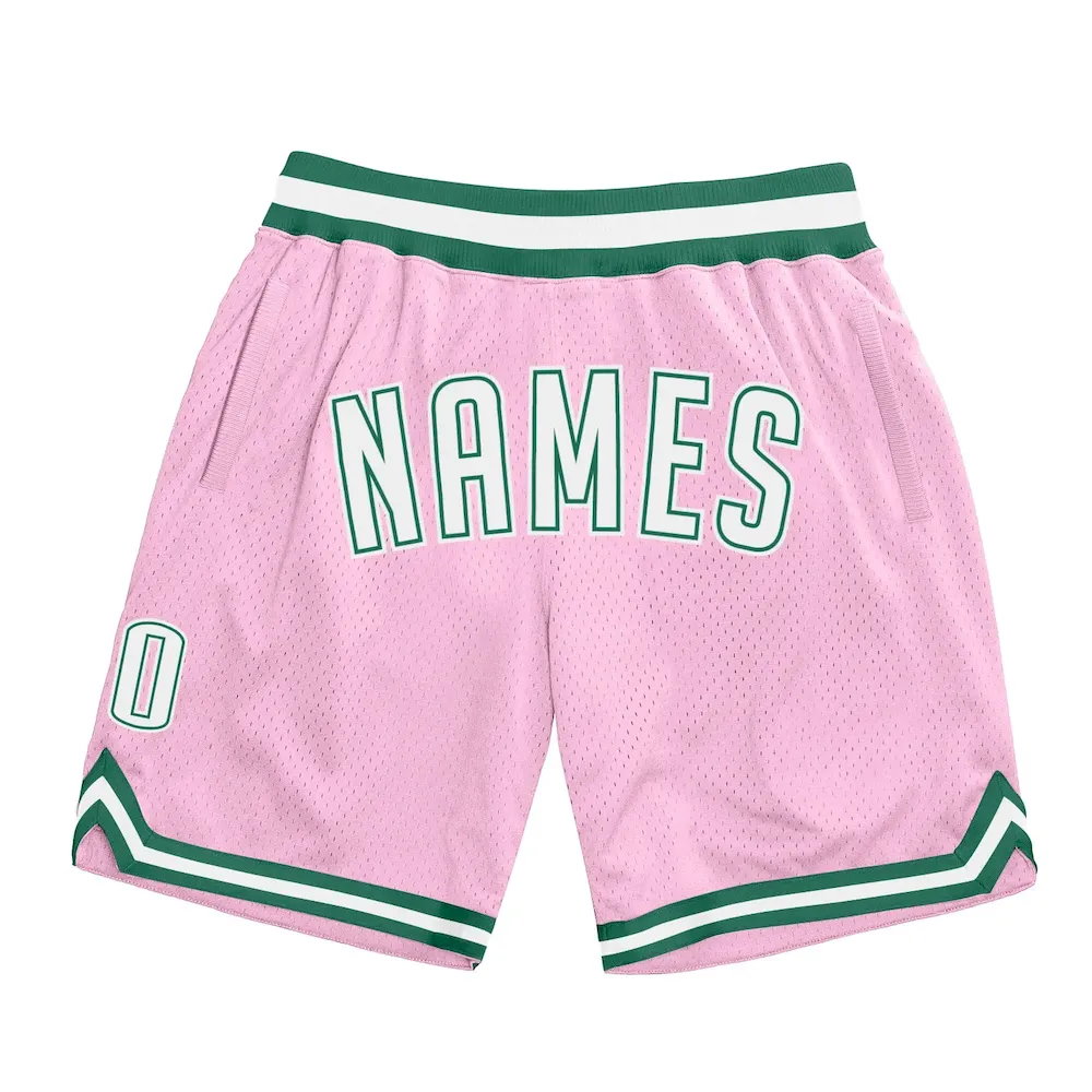 pink_0114.webp Custom Light Pink White-Kelly Green Authentic Throwback Basketball Shorts - Image 1